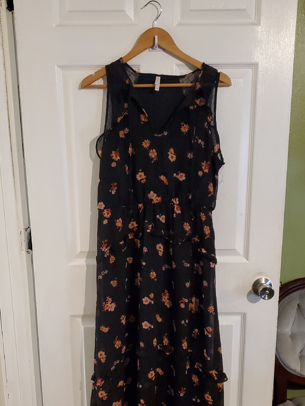 Xhilaration Black Maxi Dress with Orange Floral Pattern